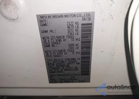 2016 Nissan Rogue Sl z USA, uszkodzony, nr VIN 5N1AT2MV3GC837942